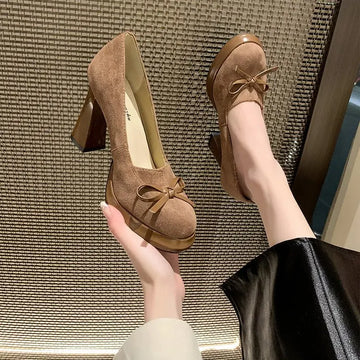 Xajzpa Peep Toe Nude Retro Women Shoes Slip On Branded Pumps Casual Heels Lace-Up Sandals Ladies Sweet Shallow Mouth Slip-On Fashi